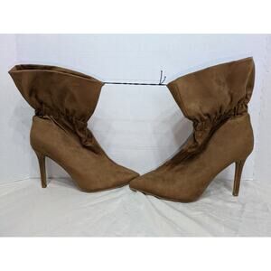 Express Faux Suede Ankle Boots Size 9 Stiletto Heel Pointed Toe Brown Slouch Y2K